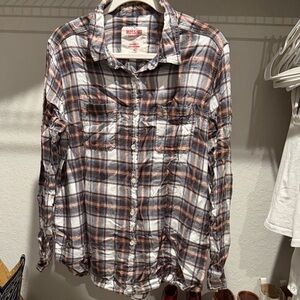 Mossimo Supply Co. Brown and White Plaid Shirt